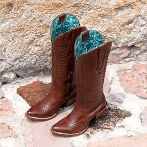 Corral Handcrafted Boots - WOMEN'S EMBROIDERY COGNAC J TOE COWBOY BOOT - 9.5